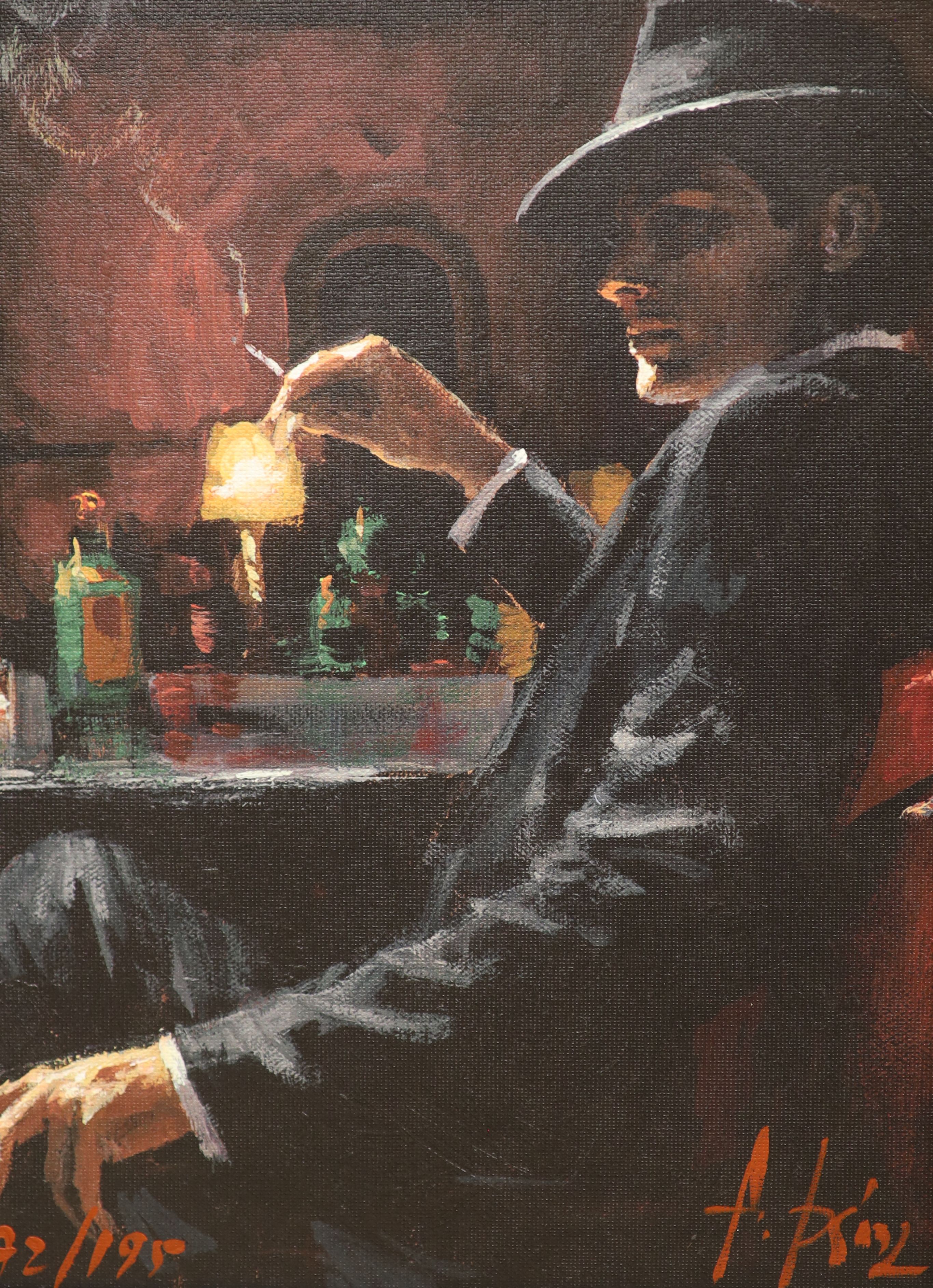 Fabian Perez, embellished canvas on board, Whiskey at Las Brujas VII, 72/195, & Night Club, 72/195, both with CoA, 30 x 22cm